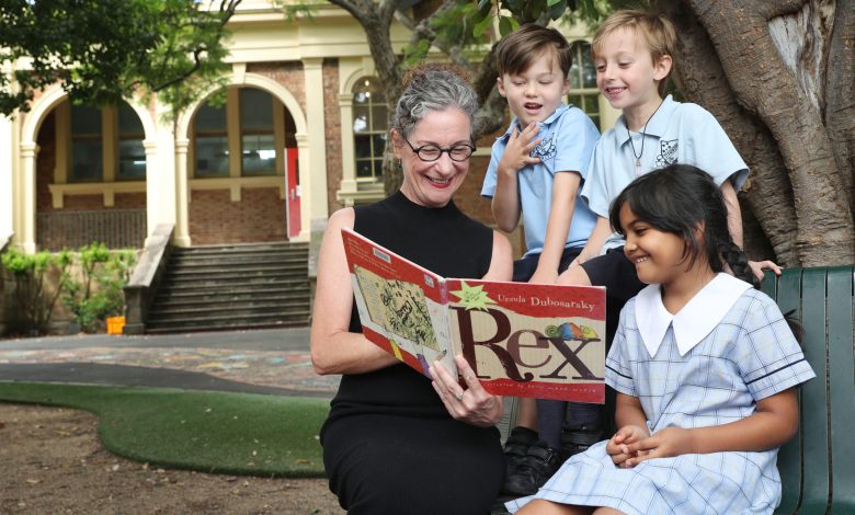 Dr Jenny Donovan with Stanmore Public School students. Picture: John Feder