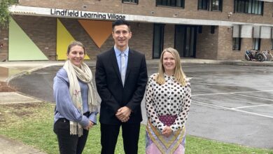 Picture shows Lindfield Learning Village principal Ben Rekic (centre) and deputies Dennielle Woskanian (left) and Michelle Gleeson. The leadership team is seeking community feedback about the school from parents. Picture: Newswire
