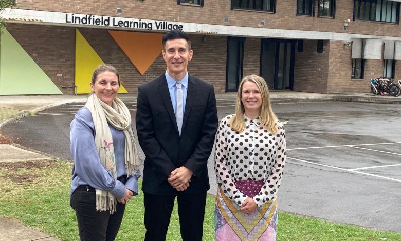 Picture shows Lindfield Learning Village principal Ben Rekic (centre) and deputies Dennielle Woskanian (left) and Michelle Gleeson. The leadership team is seeking community feedback about the school from parents. Picture: Newswire