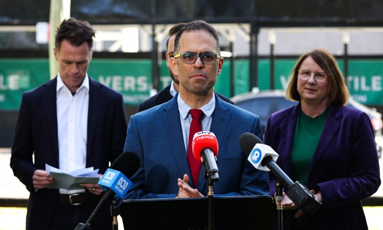 SYDNEY, AUSTRALIA - NewsWire Photos JUNE 19 2025 :Treasurer Daniel Mookhey, Premier Chris Minns, Minister for Planning, Paul Scully and Donna Davis Member for Parramatta address the media in a press conference to announce new Budget measures that make it easier to deliver more homes alongside the infrastructure and services communities need. Picture: Gaye Gerard