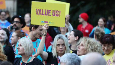 Teachers protesting outside Qld Parliament House. Picture: Nigel Hallett