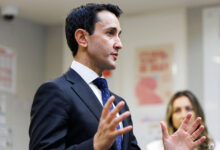 Premier David Crisafulli at Ohana college in Logan with Youth Justice Minister Laura Gerber on Sunday. Picture Lachie Millard
