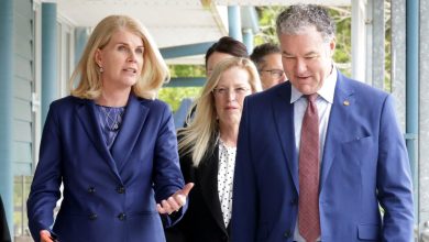 Director-General of the Queensland Department of Education Sharon Schimming walks with Minister for Education John-Paul Langbroek. Picture: Steve Pohlner.