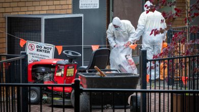 The Response Building Group cleaning the play sand feared to contain asbestos. Picture: Emma Brasier.
