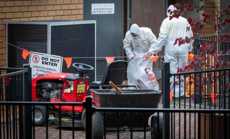 The Response Building Group cleaning the play sand feared to contain asbestos. Picture: Emma Brasier.