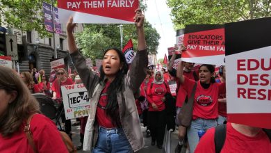 Victorian teachers rally in February. Picture: Facebook.