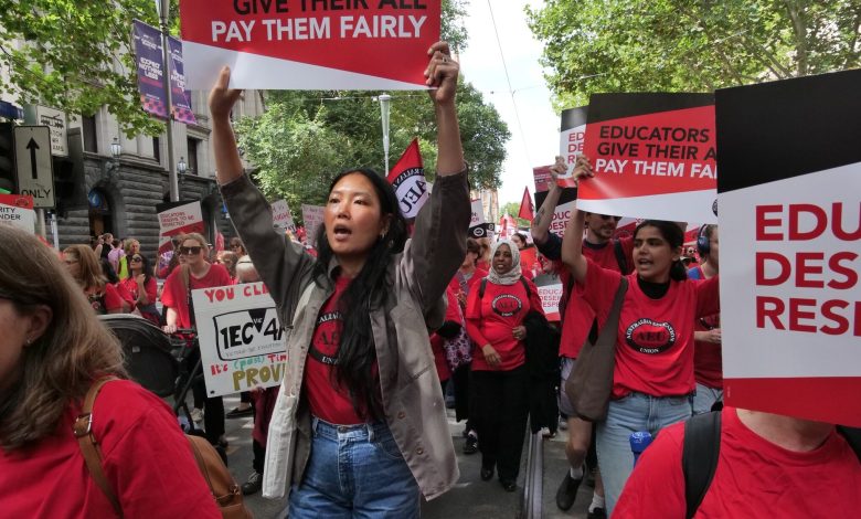Victorian teachers rally in February. Picture: Facebook.