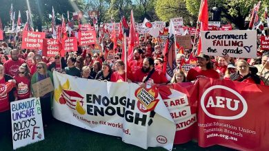 AEU Tasmania members strike in October, 2025. Picture: Facebook.