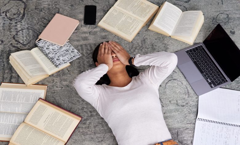 A stressed student studies for NAPLAN. Picture: iStock/PeopleImages.