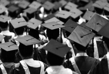 Large group of graduation caps during commencement